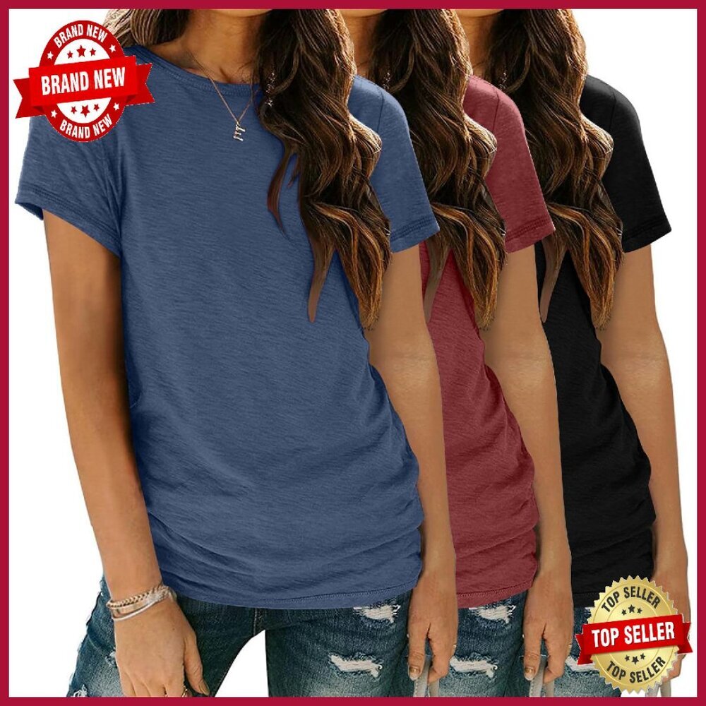 3 Pack Women's Short Sleeve Crewneck Tees Lightweight Workout Tops